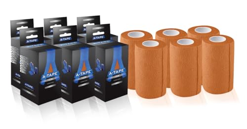 Image of A-Tape Breathable Self Adhesive Cohesive Bandage for Humans & Pets (Dogs, Cats, Birds) -Sports, Wrap, Athletic, Non Woven First Aid Medical, Wrist, Swelling (10 cm X 4.5 mtr) (Pack Of 6, Orange)