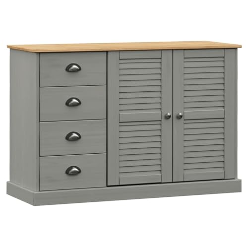 Genérico Aparador con cajones Madera Maciza Pino Gris 113x40x75 cm,Mobiliario,Armarios y Almacenamiento,Aparadores,Gris,29.65 kg,353189