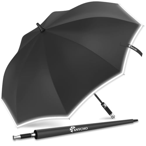 Image of ANYCHO Big Umbrella for Men, Large Umbrella with Reflective Stripe for Women and Family, Windproof, UV Protection Auto Open Golf Umbrella Big Size for 2-4 Men