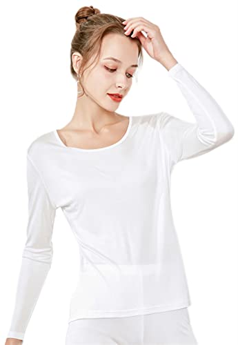 Reyox Women's Silk Long Underwear Thermal FLeece Underwear Sets Long Johns Women Base Layer Cold Weather Top Bottom US Size M/Tag L White