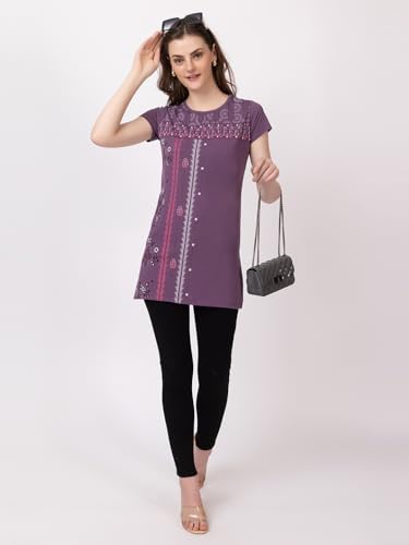 Image of Women Printed Cotton Tshirt with Side Slits & Pocket