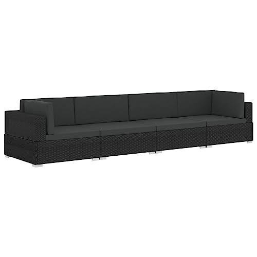 vidaXL Garten Sofagarnitur 3-TLG. mit Auflagen 3er Sofa Couch Lounge Gartensofa Gartenmöbel Rattansofa Sitzgruppe Poly Rattan Schwarz