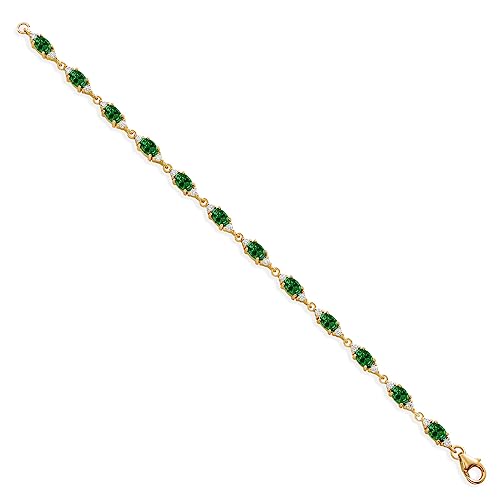 Gem Stone King 18K Yellow Gold Plated Silver Green Created Emerald and White Moissanite Tennis Bracelet For Women (5.11 Cttw, Gemstone Birthstone, Oval 6X4MM, 6.5 Inch)4