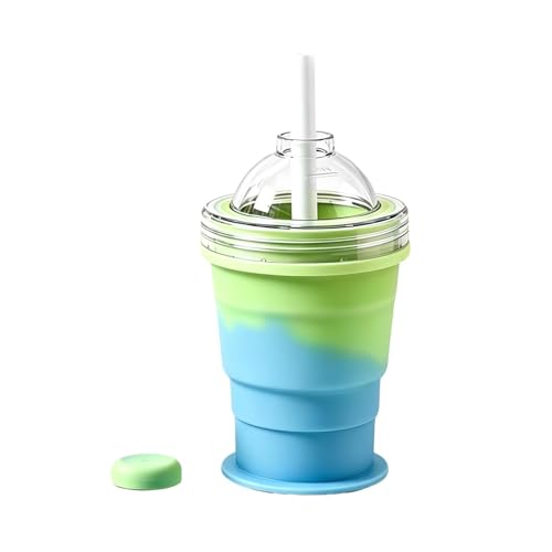 Taza de hielo plegable portátil con tapa a prueba de fugas | Silicona de alimenticio expandible 301-400 ml botella de agua reutilizable de viaje | Vasos de diseño para verano al aire libre