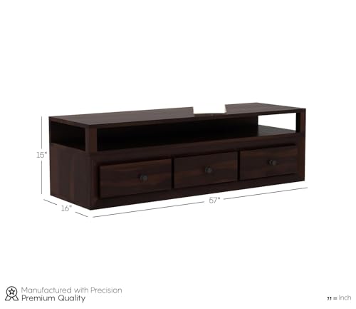 Image of Premium Sheesham Wood TV Unit with 3 Drawers and 1 Shelf Storage - Accommodates up to 55-Inch TVs - Perfect for Elegant Living Room Decor (Oliver, Walnut Finish)
