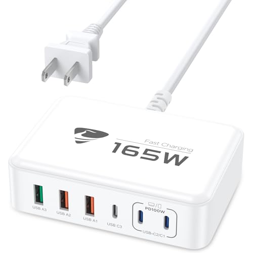 165W USB C Charging Station 6-Port GaN USB C Charger, PD 100W Laptop Hub Wall Charger Multiport USB c for MacBook Pro/Air,iPhone 15 16 Pro Max,iPad, Galaxy S24