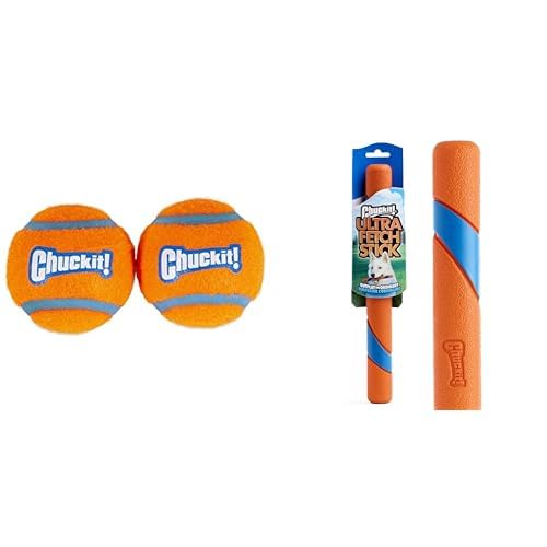 Chuckit Large Tennis Ball Dog Toy 3 Inch Pack of 2 12 Inch Ultra Fetch Stick Bundle -