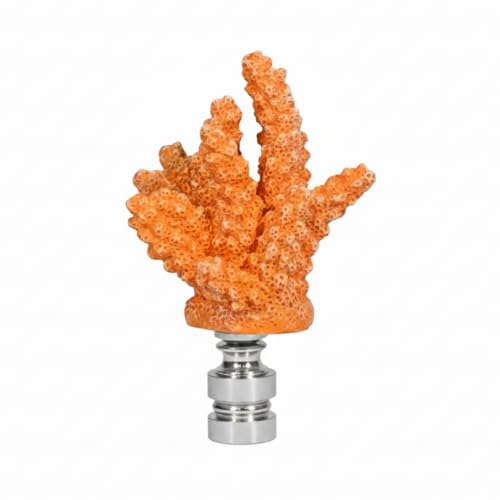 Image of Royal Designs, Inc. Sea Life Lamp Finial, Large Coral, Orange, Polished Silver Base, Replacement Finial for Table or Floor Lamps