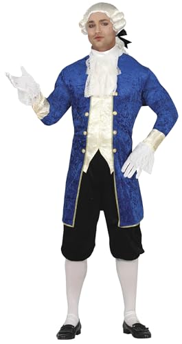 FIESTAS GUIRCA Fato de duque fato de época azul e dourado - roupa de marquês barroco para homem adulto tamanho M 48-50