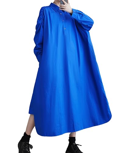 Image of ellazhu Womens Fall Casual Patchwork Funky Long Sleeve Designer Dress Loose Blouse GY2787 A