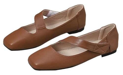 Niction Women's Flats Mary Jane Ballet Flats Retro Square Toe Slip On Dress Strap Shoes for Casual Work Office Wedding Business