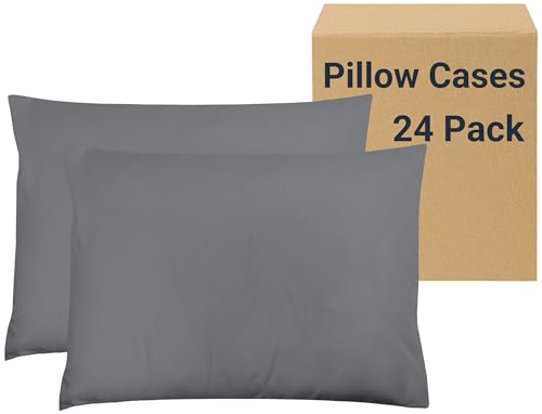 ZPECC Pillow Cases Bulk 24 Pack - Queen Pillowcases with Envelope Closure, Soft Brushed Microfiber Pillow Cover for Hotel Airb&bs Hospital Bedding Essential, Gray