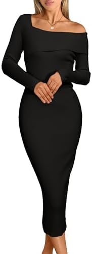Simplee Womens Off Shoulder Bodycon Sweater Dress Fall Formal Lon...