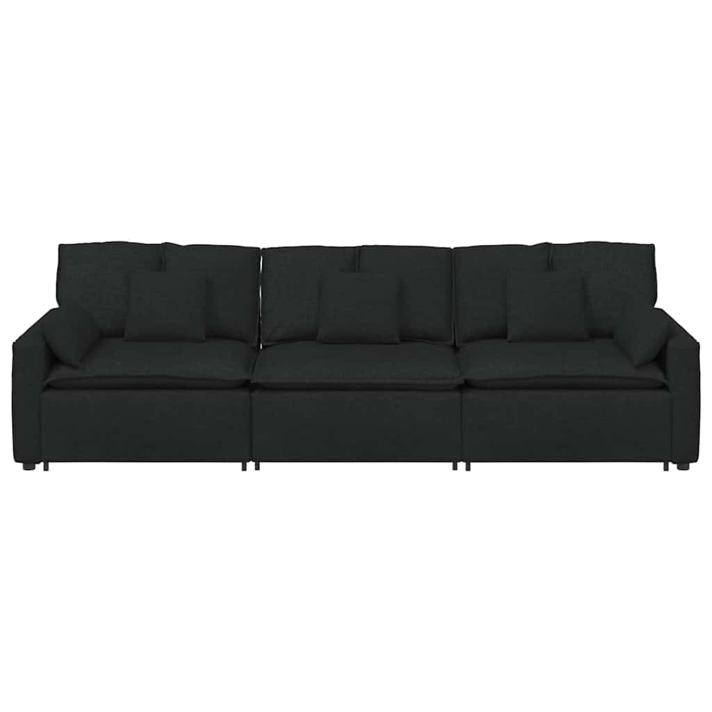 Modułowa sofa z poduszką, czarna, tapicerka materiałowa, 324 x 105 x 64 cm, 3-częściowy mebel do siedzenia z podłokietnikami i częścią środkową, sofa do rozbudowy do salonu