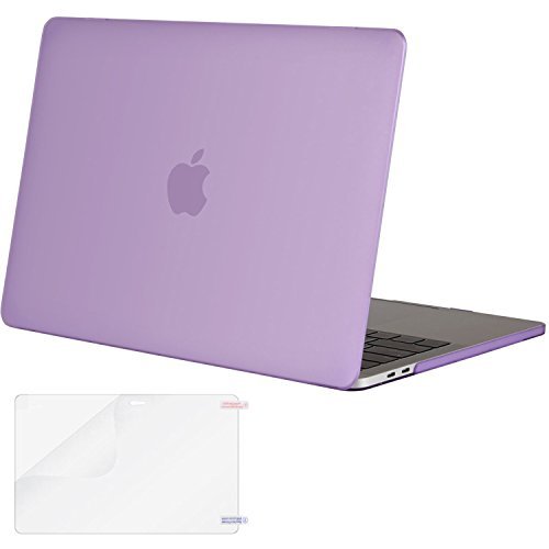 MOSISO Plastic Hard Case with Screen Protector Compatible Newest Macbook Pro 15 Inch with Touch Bar, Deep Purple