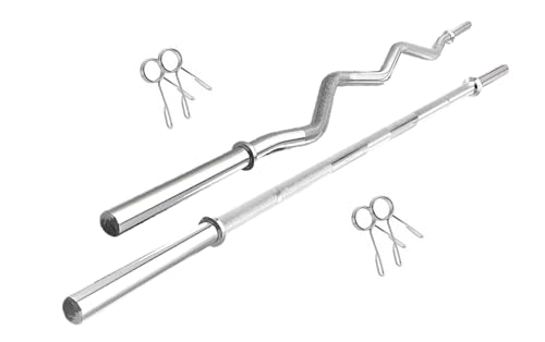 Image of DREAM FIT Premium Solid Chrome Plated 3 feet Curl Rod and 5 feet Straight Rod (25mm thick) with 2 pairs of spring locks - barbell bar for home gym