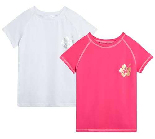 Image of Real Love Toddler Girls Rash Guard - 2 Pack Quick Dry Sun Protection Swim Shirt Girls Short Sleeve Rash Guard Kids (2T-16)