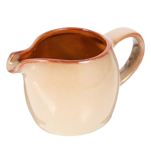 Amosfun Mini Ceramic Creamer with Handle Ceramic Cream Jug Porcelain Gravy Boat Coffee Milk Pitcher Dipping Sauce Jug Milk Pourer Syrup Dispenser 4.33 X 2.67 X 2.12 Inch Brown