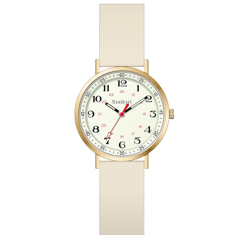Szaikyri Reloj De Enfermería para Mujeres Profesionales Y Estudiantes con Disco De Tiempo Militares Luminoso Y Fácil De Leer Unisex Resistente Al Agua Deportivo (Starlight Glod)