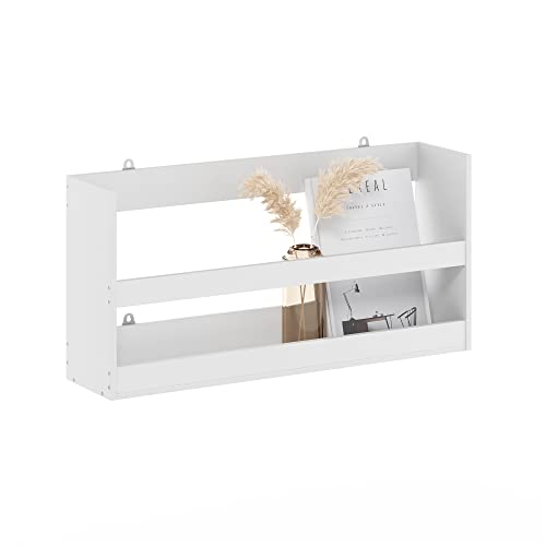 Image of Furinno Hermite Rectangular Floating Shelves for Wall, Plain White | Wall Shelf with Guard Rail, Floating Shelf, Wall Mounted Shelves, for Bathroom, Bedroom, Living Room, Home Office