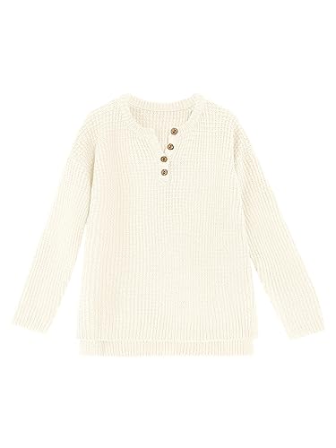 rrhss Girls Waffle Knit Sweaters Trendy Henley Button V Neck Long Sleeve Pullover Jumper Tops2