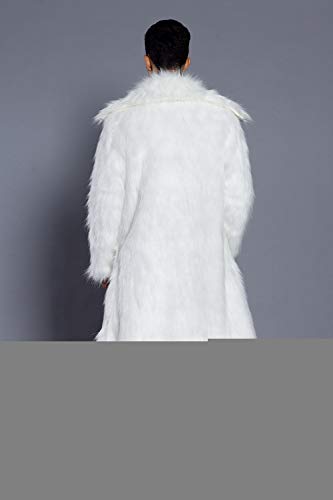 Amore Bridal Mens Faux Fur Coat Long Black Jacket Warm Furry Overcoat Outwear White M