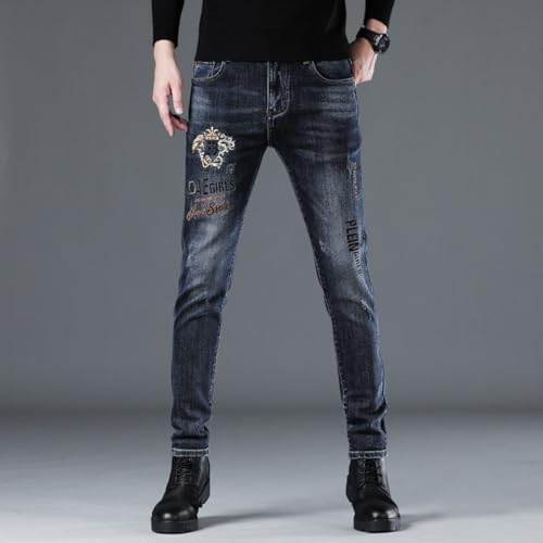 Jeans Pants Trousers Denim Elastic Letter Embroidered Men's Small Legged Slimming2