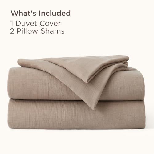 Image of Bedsure Cooling Muslin Cotton Duvet Cover King Size - Cotton Blend Rayon Derived from Bamboo Duvet Covet Set for Hot Sleepers - Ultra-Soft & Breathable & Lightweight Bedding Set (Khaki, 104 inchx90 inch)