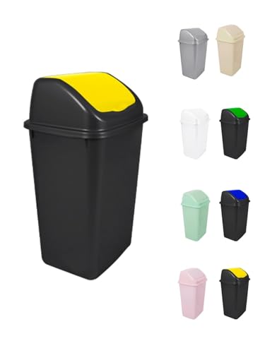 JARDIN202 - Cubo de Basura con Tapadera Basculante - 30/50 Litros - Ideal para Hogar y Oficina | 30 L (Amarillo - Negro)
