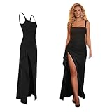 👗【Design Élégant et Séduisant】Cette robe soiree femme combine une encolure carrée sans manches, une fente haute et une coupe ajustée pour mettre en valeur vos courbes et attirer tous les regards. Idéale pour les femmes cherchant une robe longue femme chic et elegant qui allie style et féminité.