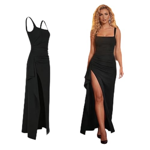 Robe de Soirée Femme Sexy Longue Chic et Elegant sans Manches Fendue Col en Carrée d'Été pour...