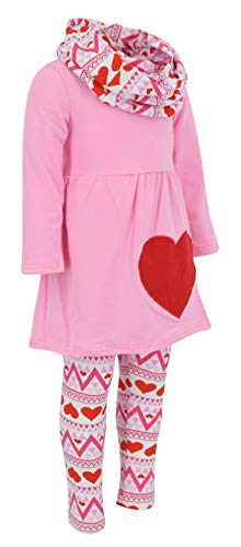 Image of Unique Baby Girls Kids Toddler 3pc Outfit Set Long Sleeve Stretch Tunic Top Leggings and Scarf