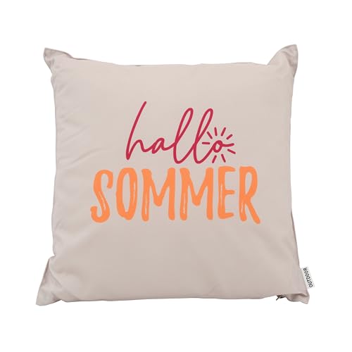 CB Home & Style Outdoor Garten Kissen Wasserabweisend 45x45cm mit Füllung - Sommer (Hallo Sommer - beige/pink/orange)