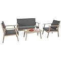 VINGLI Outdoor Patio Furniture, 4 Piece Acacia Wood Sofa Set w/Coffee Table, Patio Table and Chairs Set for Deck, Balcony, Backyard (Light Natural)