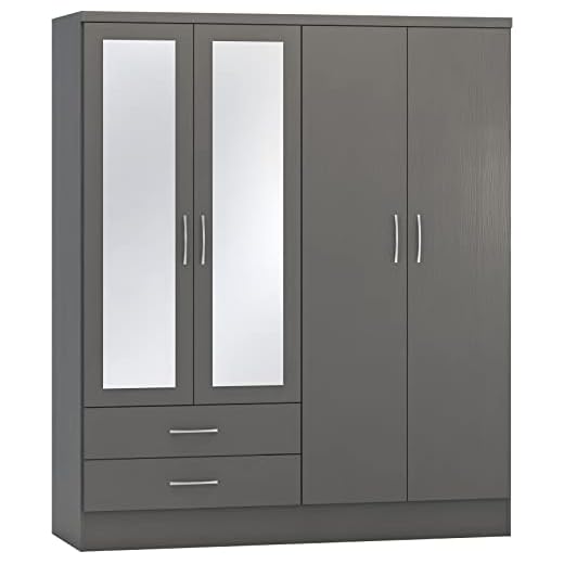 Seconique Nevada 4 Door 2 Drawer Wardrobe in 3D Effect Grey