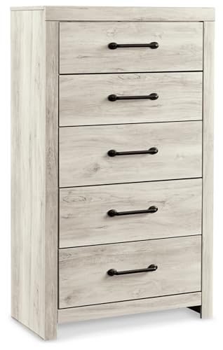 Image of Signature Design by Ashley Cambeck Chest of Drawers, 5-Min Assembly Tall Dresser, Engineered Wood & Decorative Laminate, Bedroom Storage, Whitewash, 32 inch W