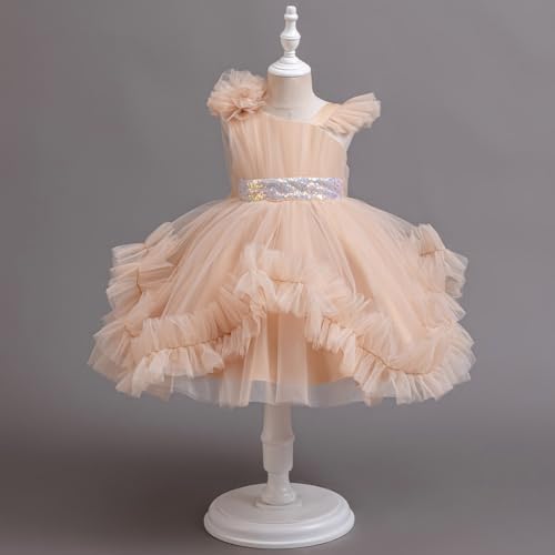 AWIBMK Flower Girls Sequin Ruffle Tulle Dress Kids Toddler Wedding Princess Party Birthday Communion Prom Dresses2
