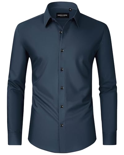 Image of Alimens & Gentle Men's Dress Shirts Long Sleeve Wrinkle Free Stretch Business Casual Wedding Button Down Shirt