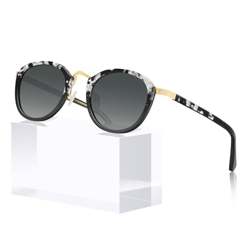 CARFIA Acetate Metal Bridge Sunglasses for Women Polarized UV Protection, Retro Fashion Ladies Sunnies Round Shades Eyewears