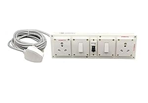 INDRICO Extension Board for Heavy Appliances, AC/Washing Machine/Fridge/Micro Oven (2+2) 20 AMP 2.5 mm 3 core Copper Wire New (White) (2M)