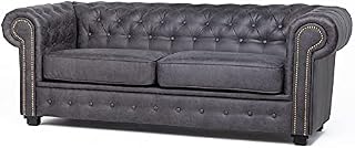 Astor Chesterfield Style Sofa Set 3+2 Seater Armchair Grey Faux Leather (3+2 Seater)