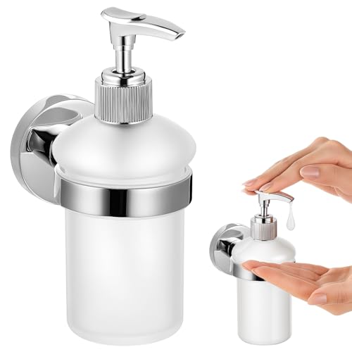 Ferrochef 1 Pack Hand Soap Dispenser Wall Mount Bathroom Glass Soap Dispenser Pump Bottle with Stainless Steel Pump for Kitchen Bathroom Countertop