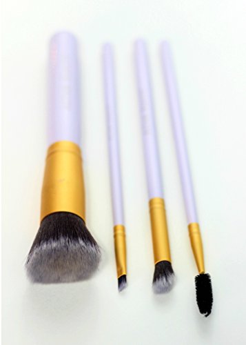 Flat Top Foundation Brush Kabuki Set + Free Cleansing Tool for Makeup Brushes & Face! 4 Piece Purple Professional Set Fo