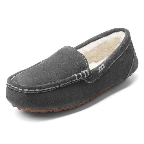 DREAM PAIRS Women's Fuzzy House Slippers Cozy Faux Fur Micro Suede Moccasins Slip on Loafer Shoes for Indoor and Outdoor,Size 7,Grey,AUZY-01