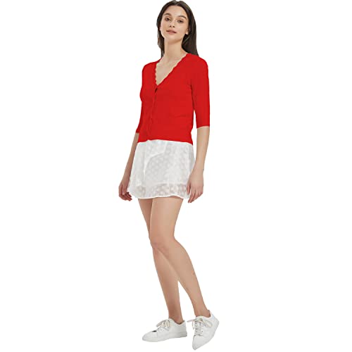 Women's Short Sleeve Cropped Cardigan Button Down Sweater Lightweight Knit Shrugs #TOP1