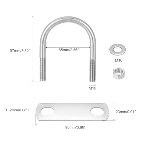 Image of uxcell Round U-Bolts, 6 Sets 65mm(2.56 inch) Inner Width 97mm Length M10 304 Stainless Steel U Clamp Bolt with Nuts and Plates, for Boat Trailer