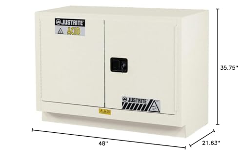 Image of Justrite Acid Corrosive Storage Cabinet - 31 Gallon 2 Door Self Close Chemical Storage Cabinet with ChemCor Coating - 22 inch x 36 inch x 48 inch - Made in The USA - Light Neutral - 8849272