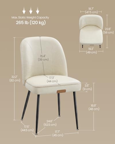 Image of VASAGLE Dining Chairs Set of 2, Upholstered Kitchen Chairs | Synthetic Leather with Stitching, Mid-Century Modern, with Storage Pocket, Cream White UKDC190WD01