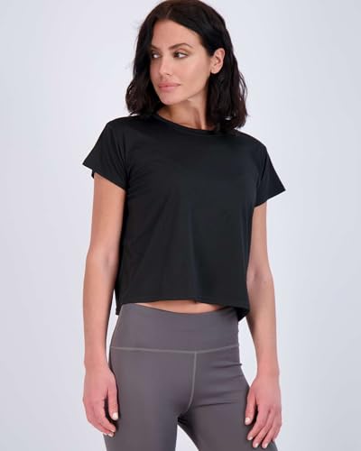 Image of Real Essentials 5 Pack: Women's Dry Fit Crop Top - Short Sleeve Crew Neck Stretch Athletic Tee (Available in Plus Size)