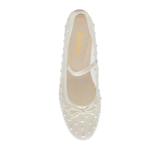 miss left Women Stylish Pearls Round Toe Mary Jane Flats Bowknots Elastic Strap Mesh Breathable Ballet Shoes Size 4-16 US 6
